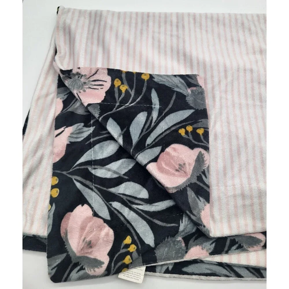 Lila & Jack Baby Blanket Floral Reversible Striped Minky Lovey Security Nursery - Picture 9 of 9